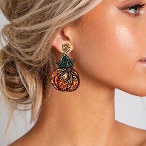 Austrian Marquis Crystal Topaz Glass Beaded Sparkle Pumpkin Fall Earrings